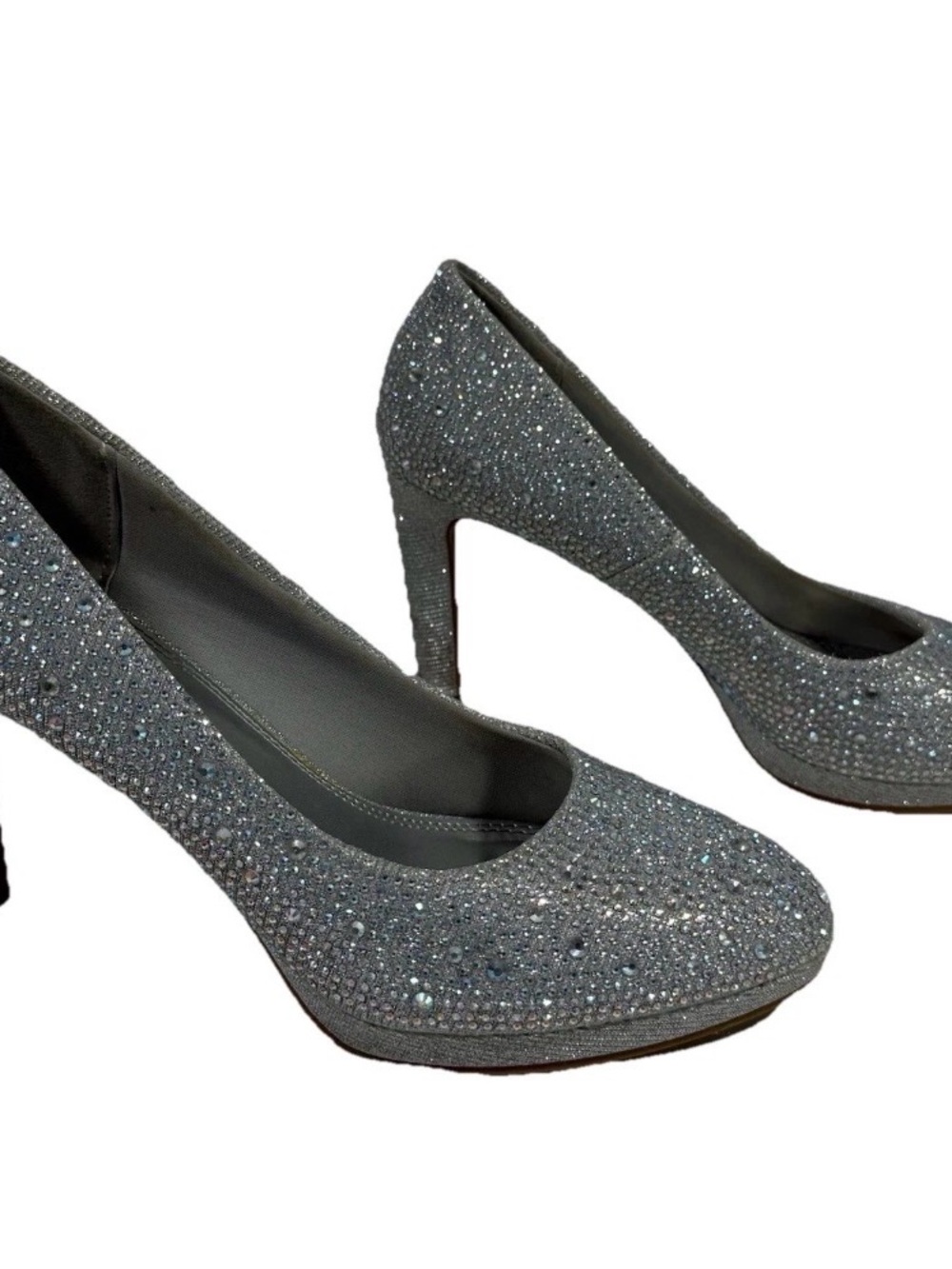 Silver Slipper Rhinestone Heels EXTRA SPARKLY, Silver, Size 9.5M 4” Heel